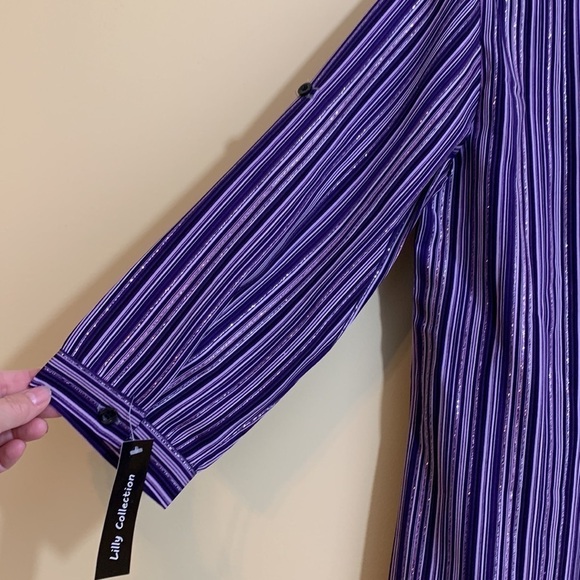 Lilly Collection | Purple Striped Button Down Metallic Thread Shirt Dress NWT S - Picture 12 of 17